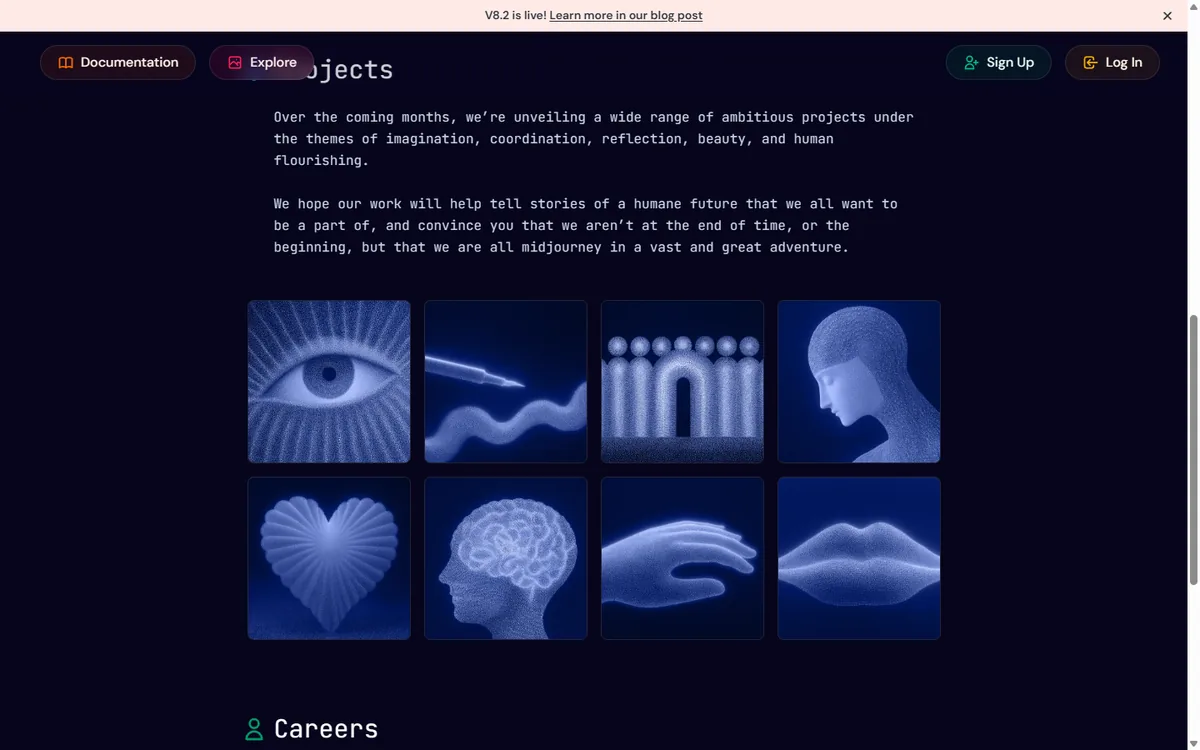 Midjourney Projects view showing a grid of project tiles in the logged-out web interface
