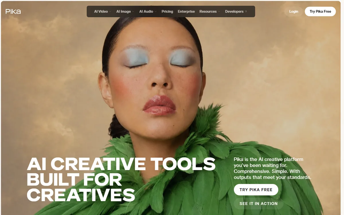 Pika homepage showing its image to video generation workflow